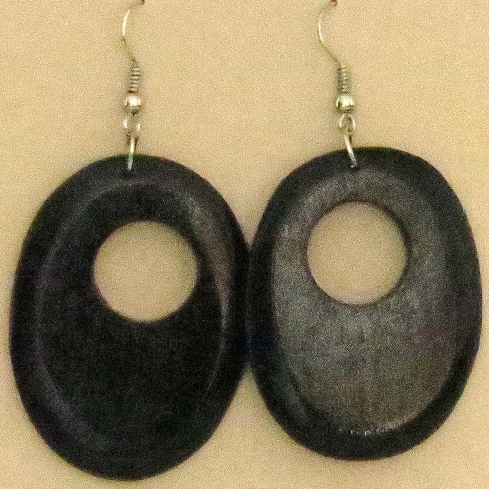 New Wood Crafted Oval Earrings